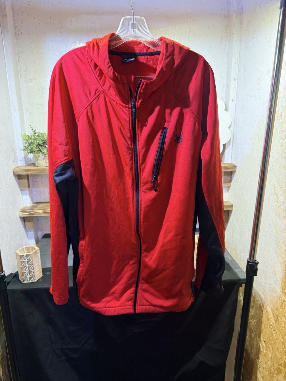 SPYDER Jacket Mens XL Wind Full Zip Hooded Red and Black Warm Coat Spider